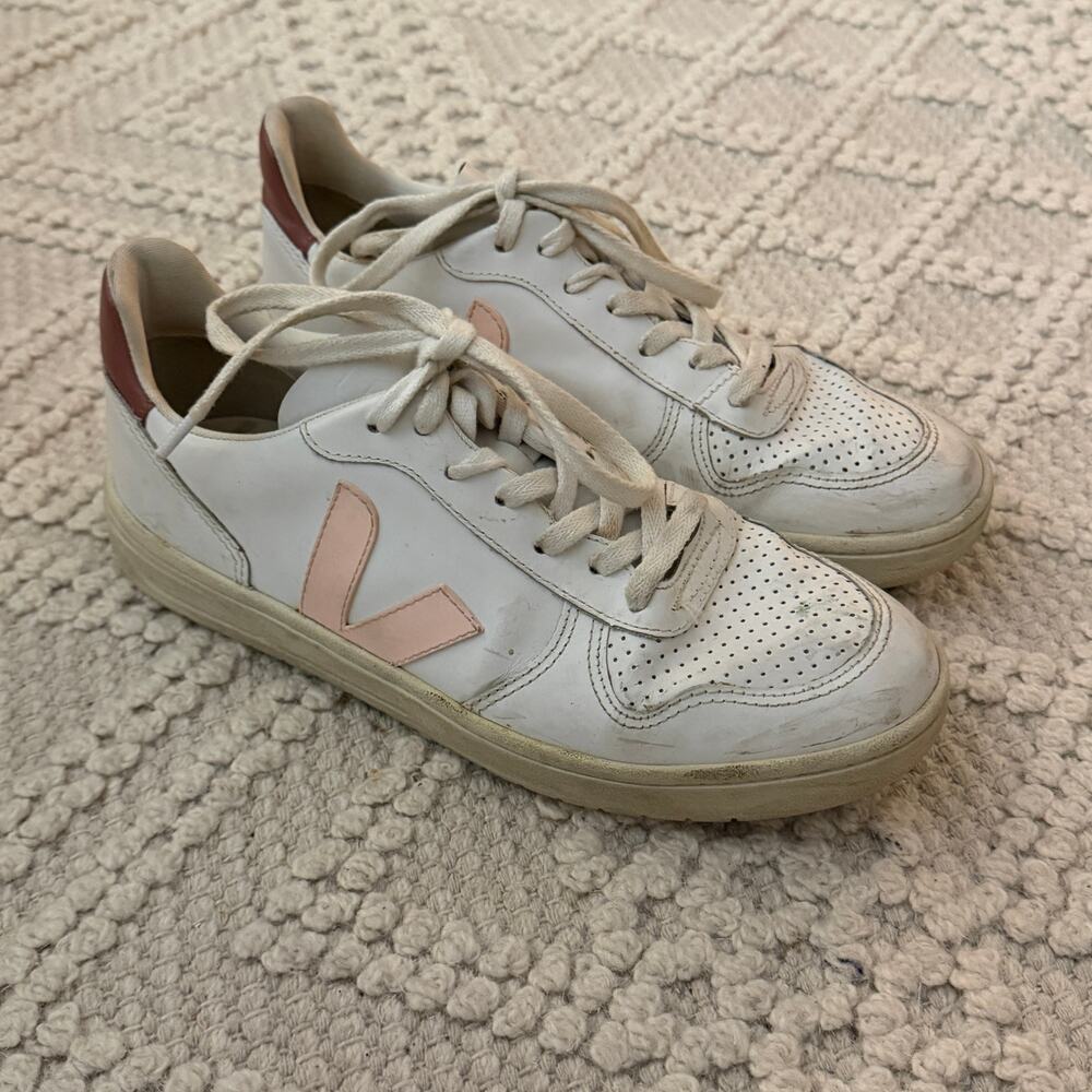 Veja White Sneakers with Pink V